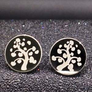 Stainless Steel Round Tree of Life Post Earrings